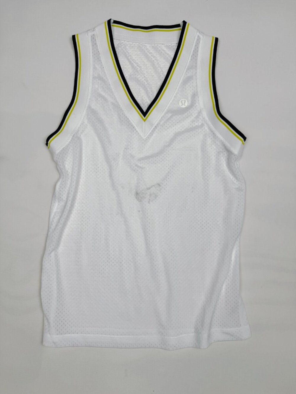 Lululemon V-Neck Mesh Tennis Tank White Yellow Navy Approx 6